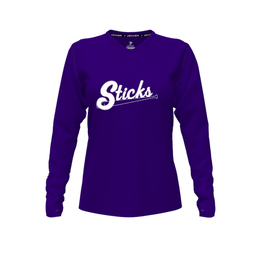[CUS-DFW-TEES-PER-VNK-LSL-PUR-FYXS-LOGO1] Decker Performance T-Shirt (Female Youth XS, Purple, V Neck, Logo 1, Long Sleeve)
